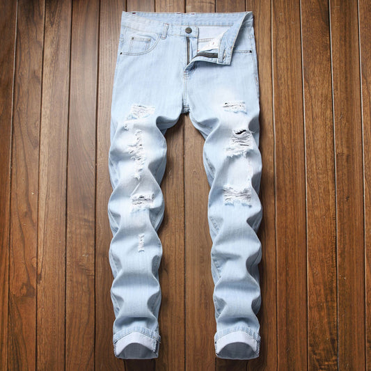 Men's Ripped Pants Fashion Slim-fit Trendy Straight-Leg Men's Pants - Munsieur