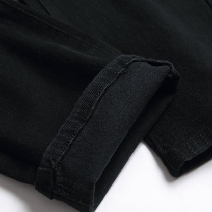 Men's Black Designer Patched Pants High Quality Fabric Slim-fitting