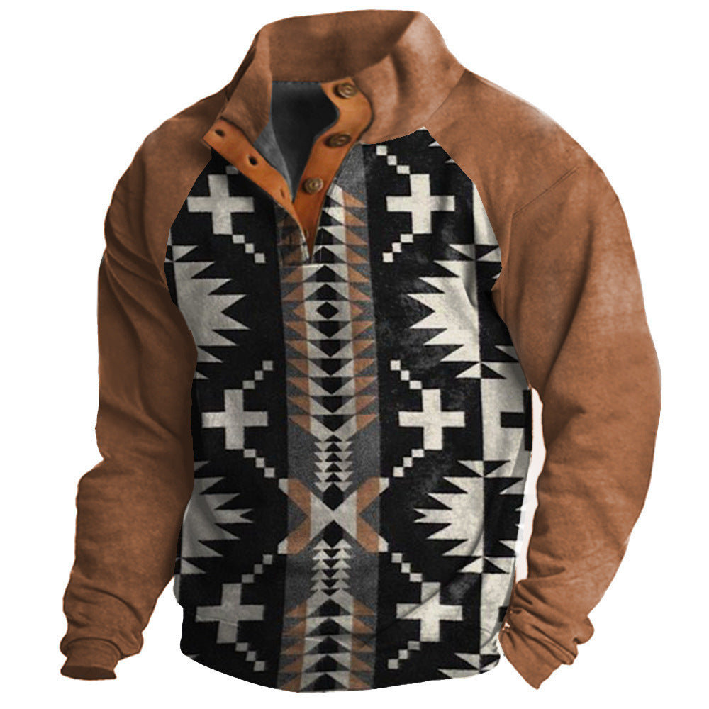 Denim Long-sleeved Tee Men's Fashion Printing Casual