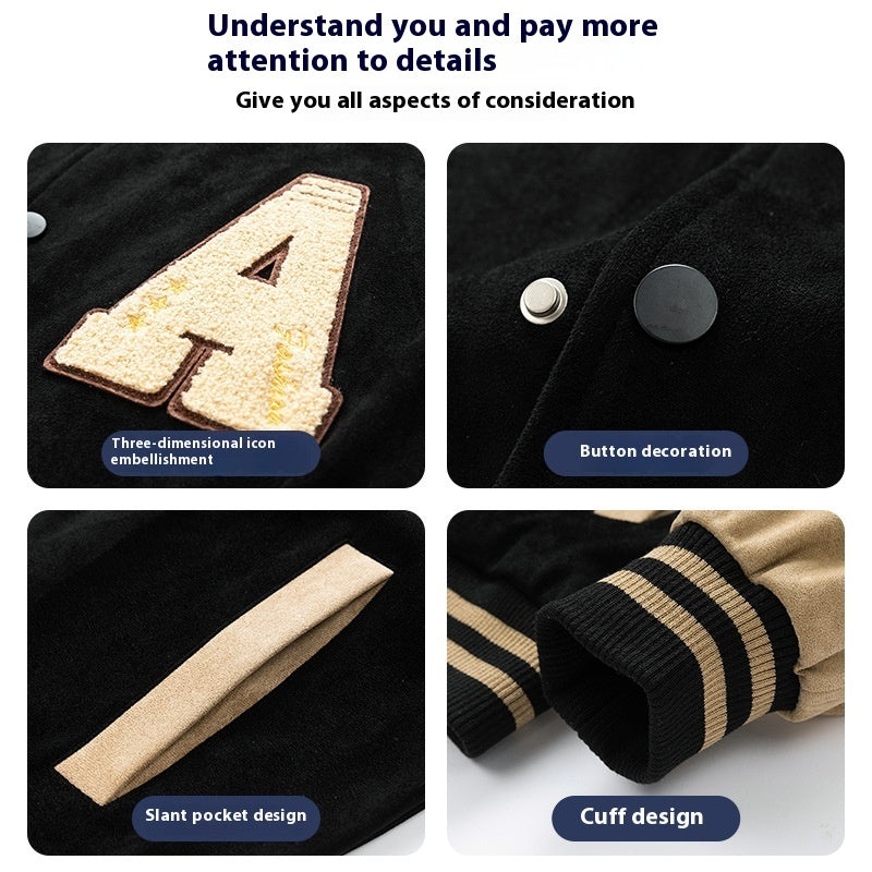 Men's American Retro Loose Letter Baseball Coat - Munsieur