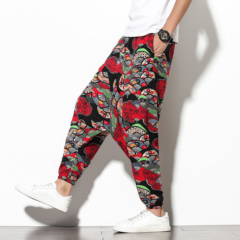 Men's Summer Bohemian Loose Wide-leg Elephant Flower Beach Pants