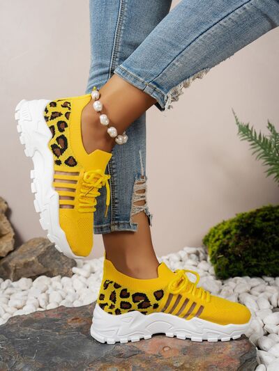 Cutout Leopard Lace Up Mesh Athletic - Munsieur