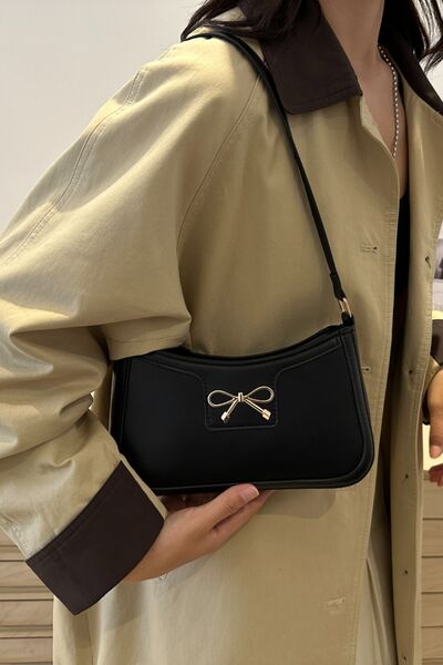 Bow Trim PU Leather Shoulder Bag - Munsieur