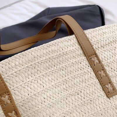 Contrast Straw Braided Handbag - Munsieur