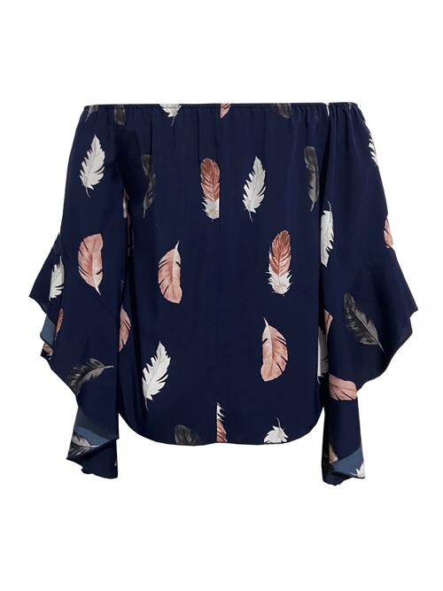 Feather Print Smocked Off-Shoulder Blouse - Munsieur