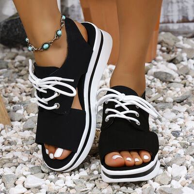 Open-Toe Lace Up Platform Sandals - Munsieur