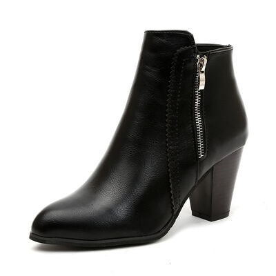 PU Leather Block Heel Boots - Munsieur