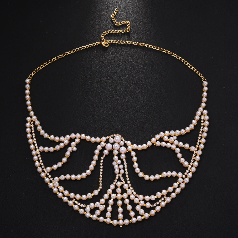 Pearl Fashion Exaggerated Music Festival Rhinestone Mask Accessories
