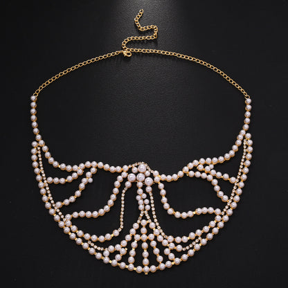 Pearl Fashion Exaggerated Music Festival Rhinestone Mask Accessories