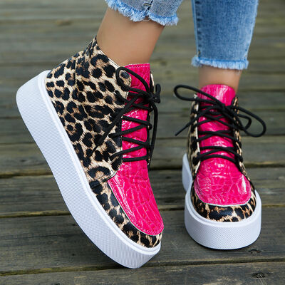 PU Leather Leopard Platform Sneakers - Munsieur