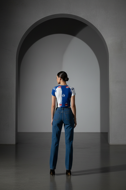 MUNSIEUR Tight cropped navel-baring T-shirt 4th of July Collection