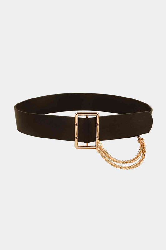PU Leather Wide Belt with Chain - Munsieur