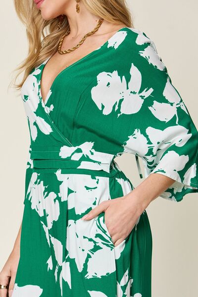 Double Take Full Size Printed Tie Back Wide Leg Jumpsuit - Munsieur