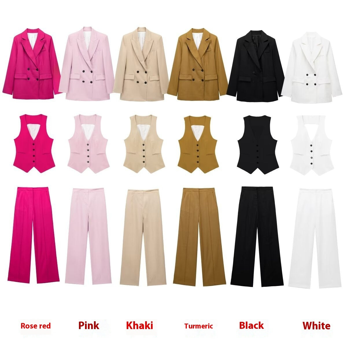 Women's Double Breasted 3pc Jacket + Vest + Straight-leg Suit