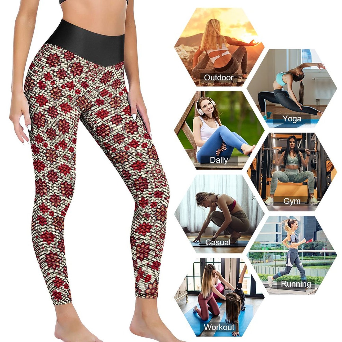 Custom Printed Honeycomb Textured Yoga Leggings for Women