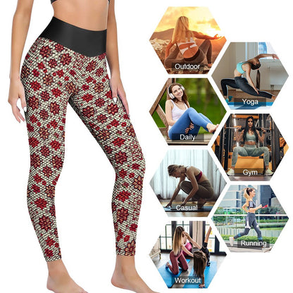 Munsieur Custom Printed Honeycomb Textured Yoga Leggings for Women
