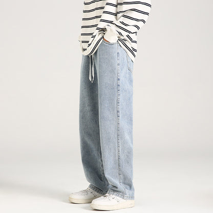 Men's Elastic Waist Loose Straight Drooping Mop Pants
