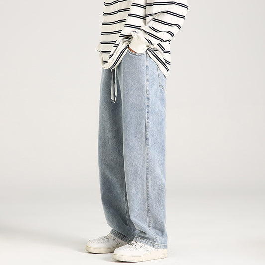 Men's Elastic Waist Loose Straight Drooping Mop Pants