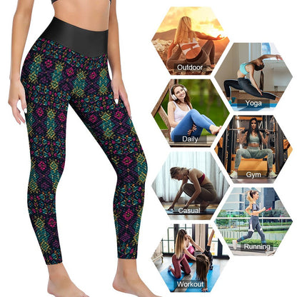 Munsieur Design Custom Printed Honeycomb Textured Yoga Leggings for Women