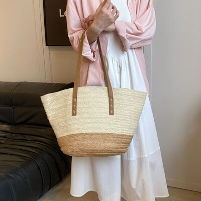 Contrast Straw Braided Handbag - Munsieur