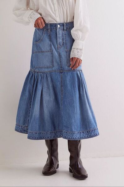 Midi Denim Skirt with Pockets - Munsieur