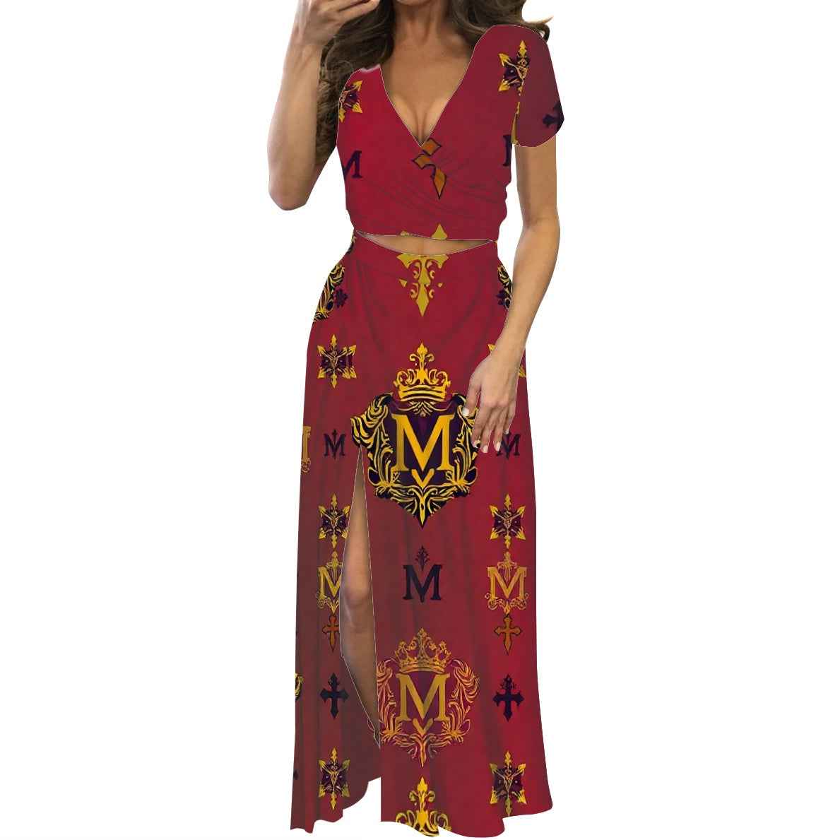 Short sleeve long dress suit