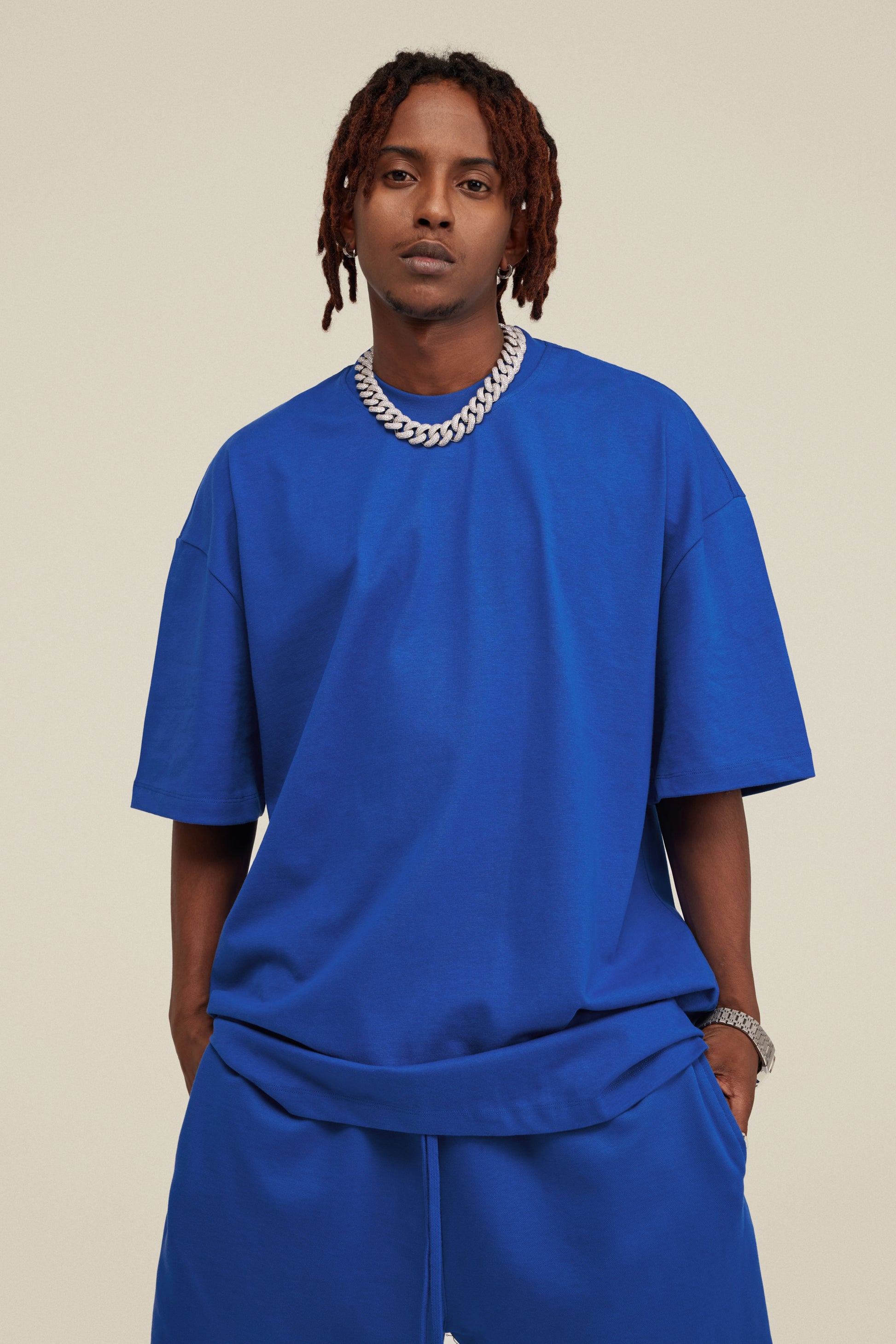 305GSM Unisex FOG Earth-Tone 20-Color Drop-Shoulder T-shirt Royal Blue