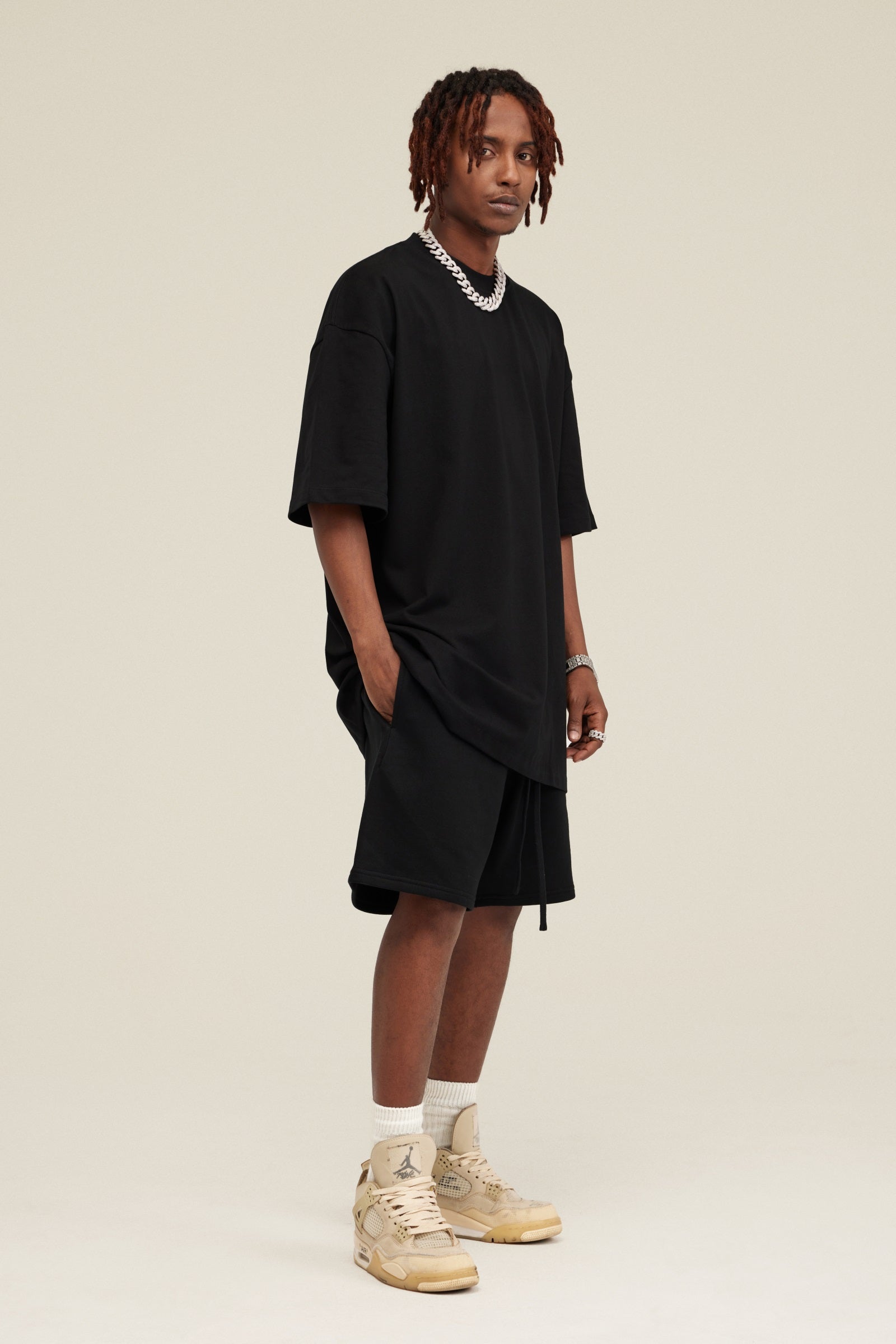 305GSM Unisex FOG Earth-Tone 20-Color Drop-Shoulder T-shirt Black