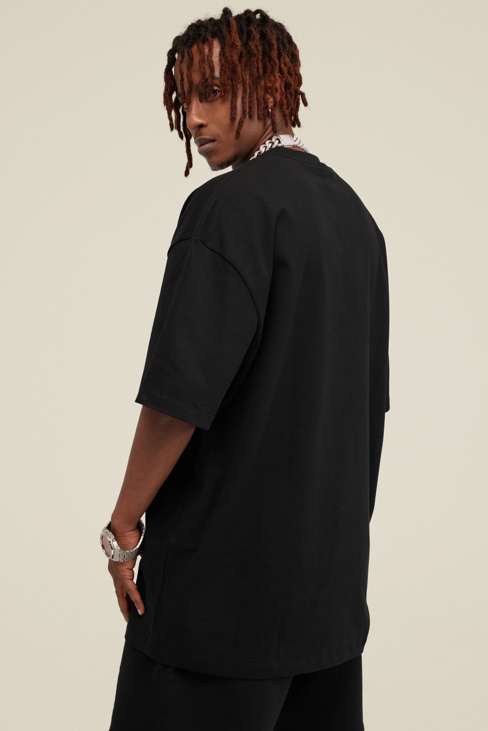 305GSM Unisex FOG Earth-Tone 20-Color Drop-Shoulder T-shirt Black