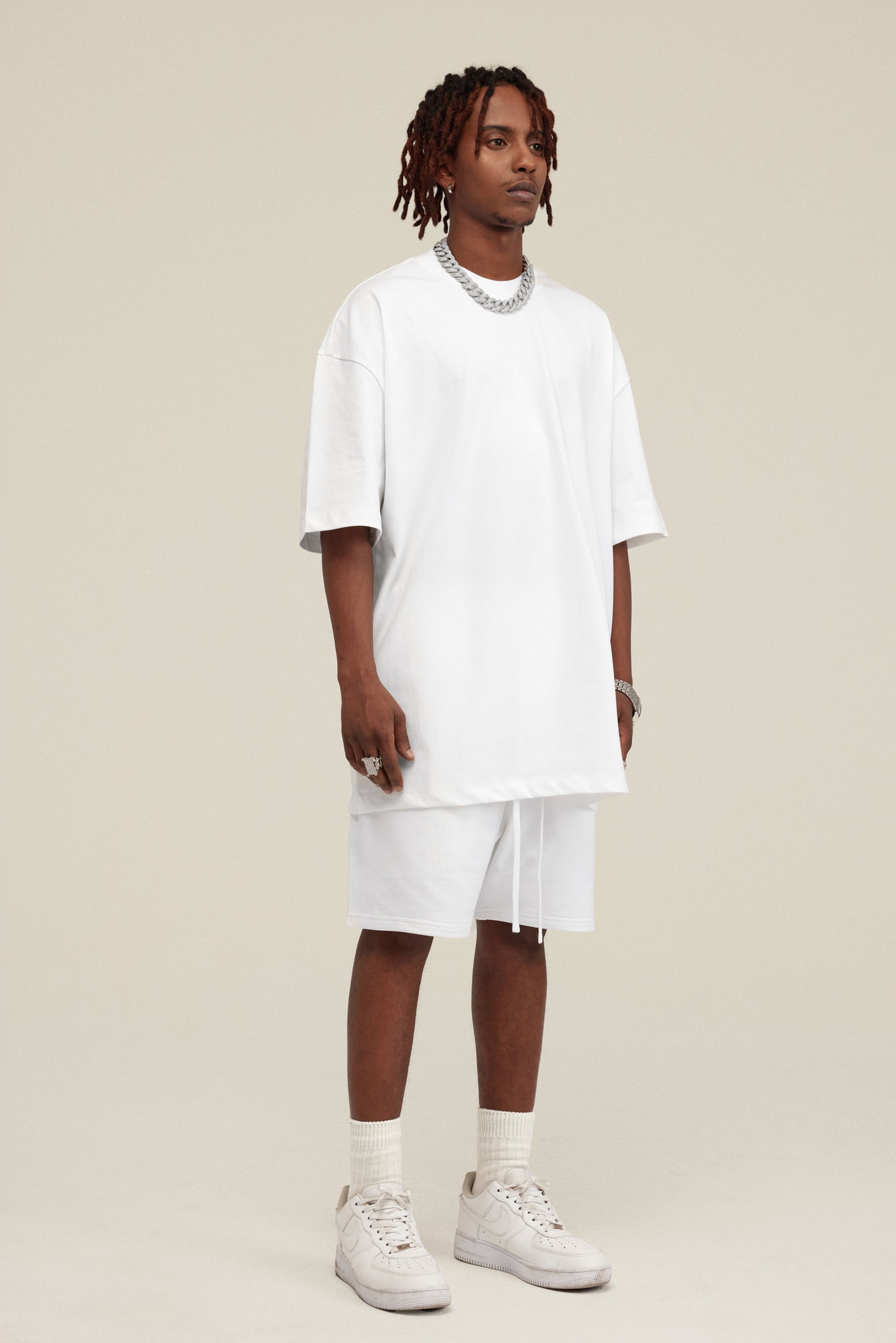 305GSM Unisex FOG Earth-Tone 20-Color Drop-Shoulder T-shirt White