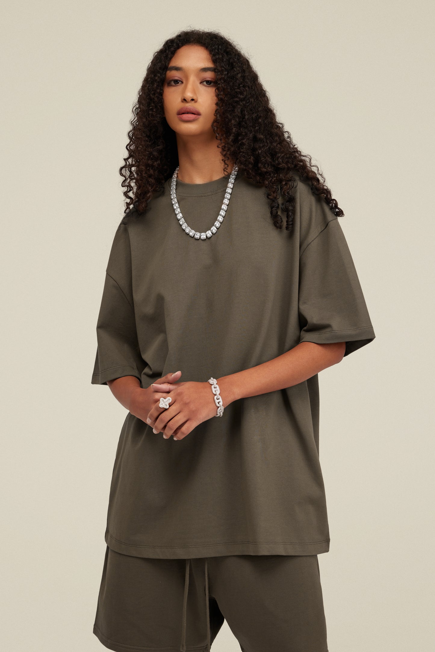 305GSM Unisex FOG Earth-Tone 20-Color Drop-Shoulder T-shirt Brown