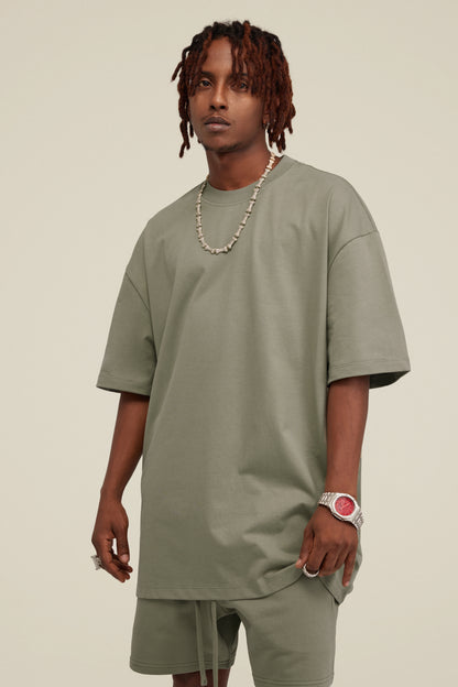 305GSM Unisex FOG Earth-Tone 20-Color Drop-Shoulder T-shirt Light Green