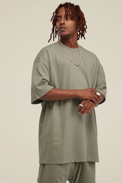 305GSM Unisex FOG Earth-Tone 20-Color Drop-Shoulder T-shirt Light Green