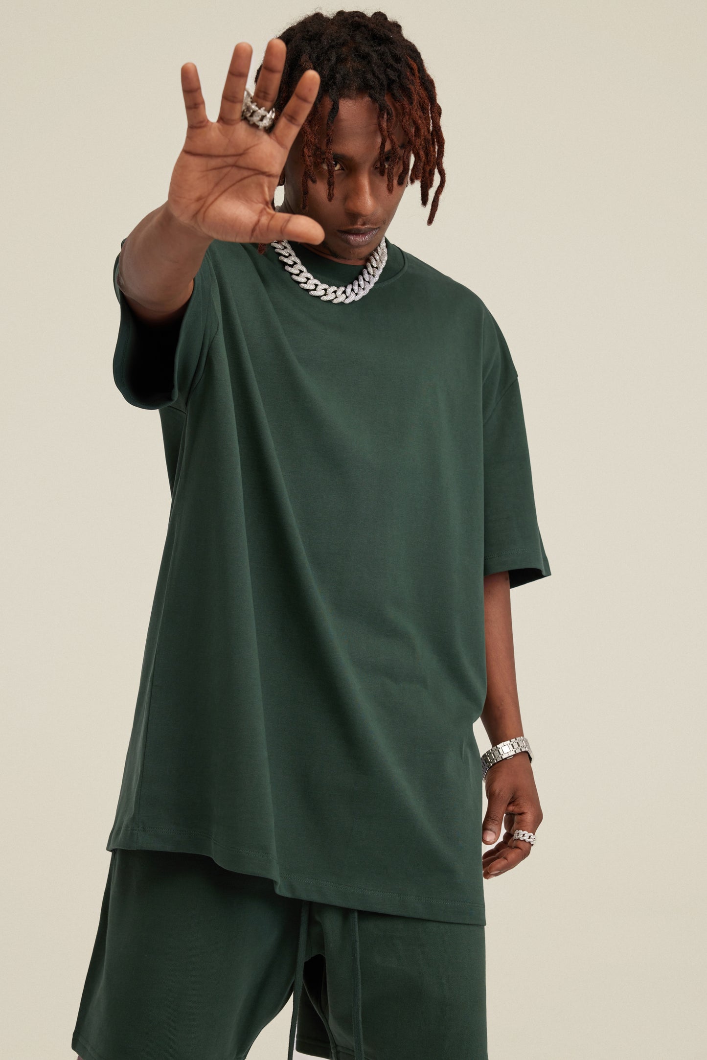305GSM Unisex FOG Earth-Tone 20-Color Drop-Shoulder T-shirt Dark Green