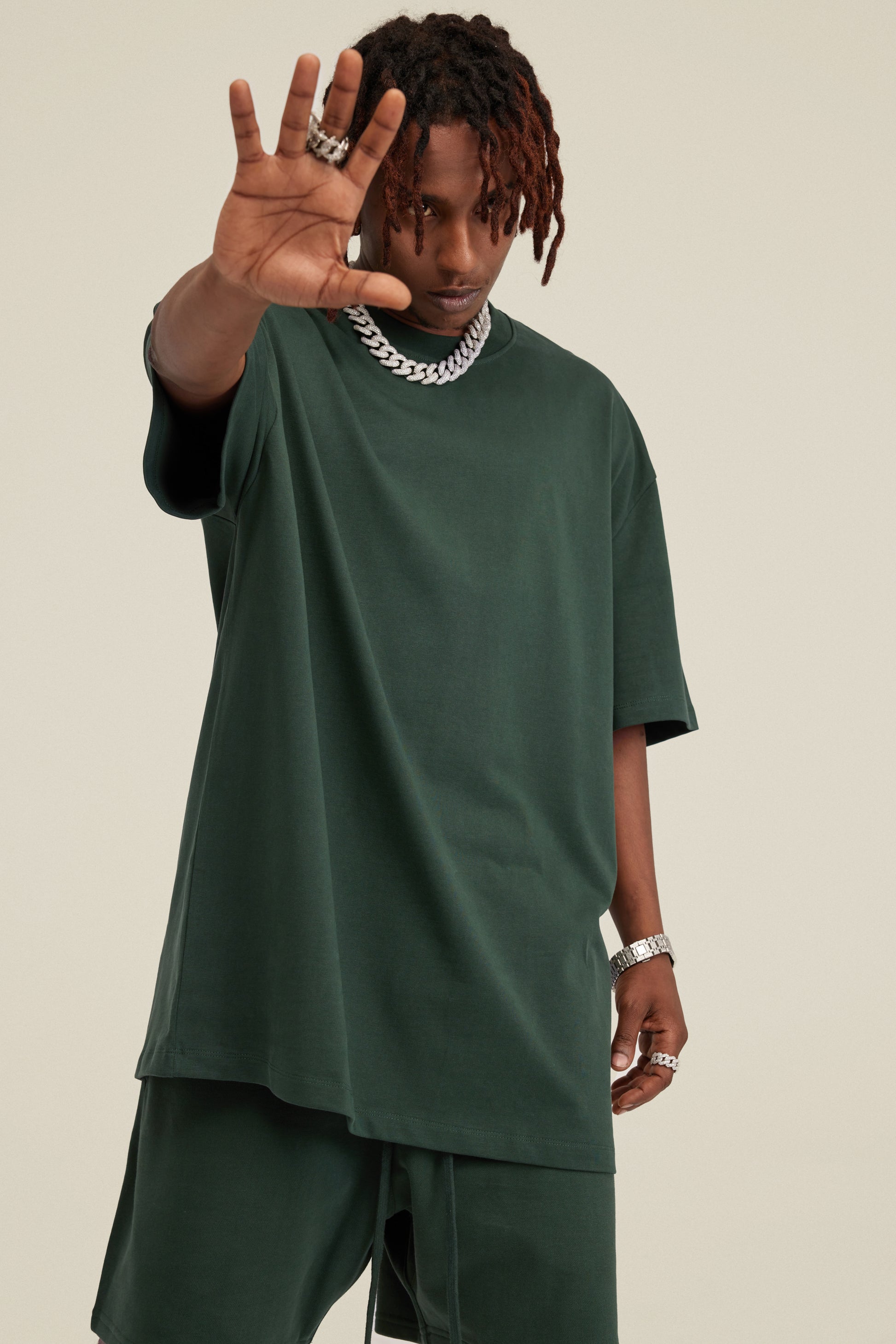 305GSM Unisex FOG Earth-Tone 20-Color Drop-Shoulder T-shirt Dark Green