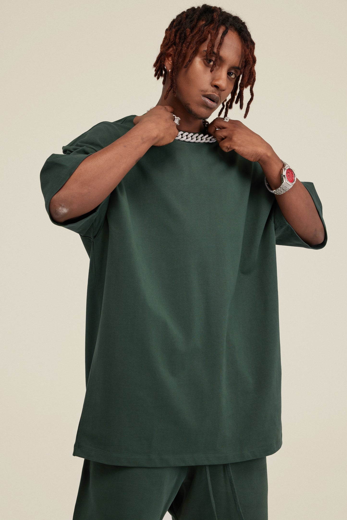305GSM Unisex FOG Earth-Tone 20-Color Drop-Shoulder T-shirt Dark Green