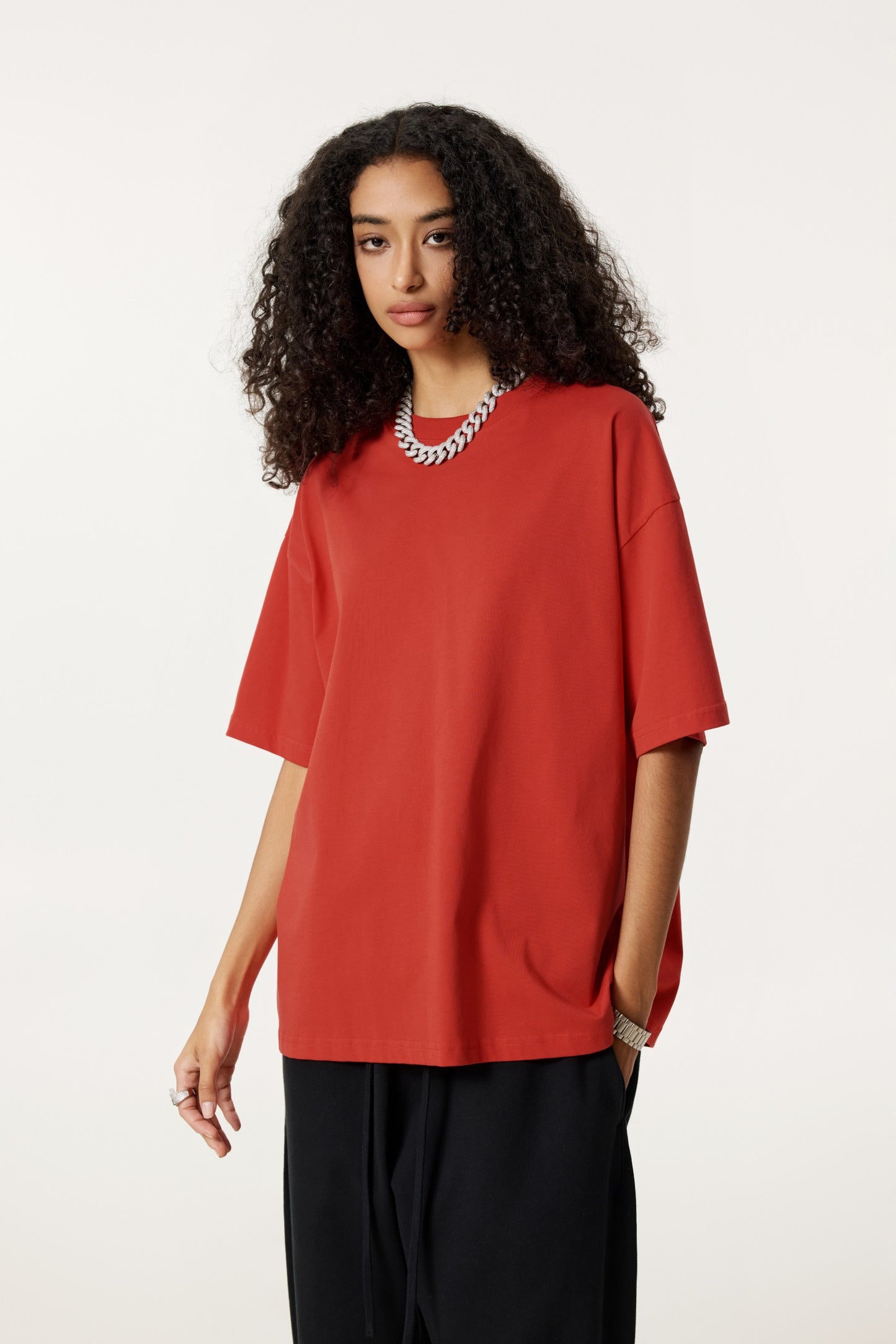 235GSM Women's 30-Color 4-Way Stretch Low-Shrink T-shirt Red