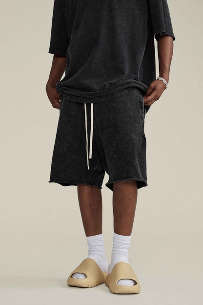 410GSM Men's Distressed Vintage-Wash Raw-Hem Shorts