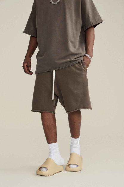 410GSM Men's Distressed Vintage-Wash Raw-Hem Shorts