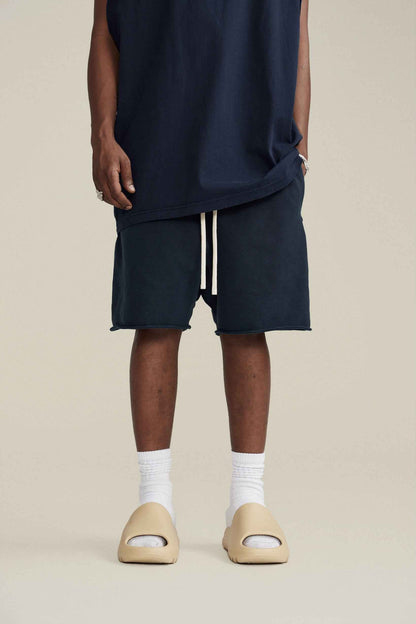 410GSM Men's Distressed Vintage-Wash Raw-Hem Shorts