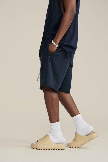410GSM Men's Distressed Vintage-Wash Raw-Hem Shorts