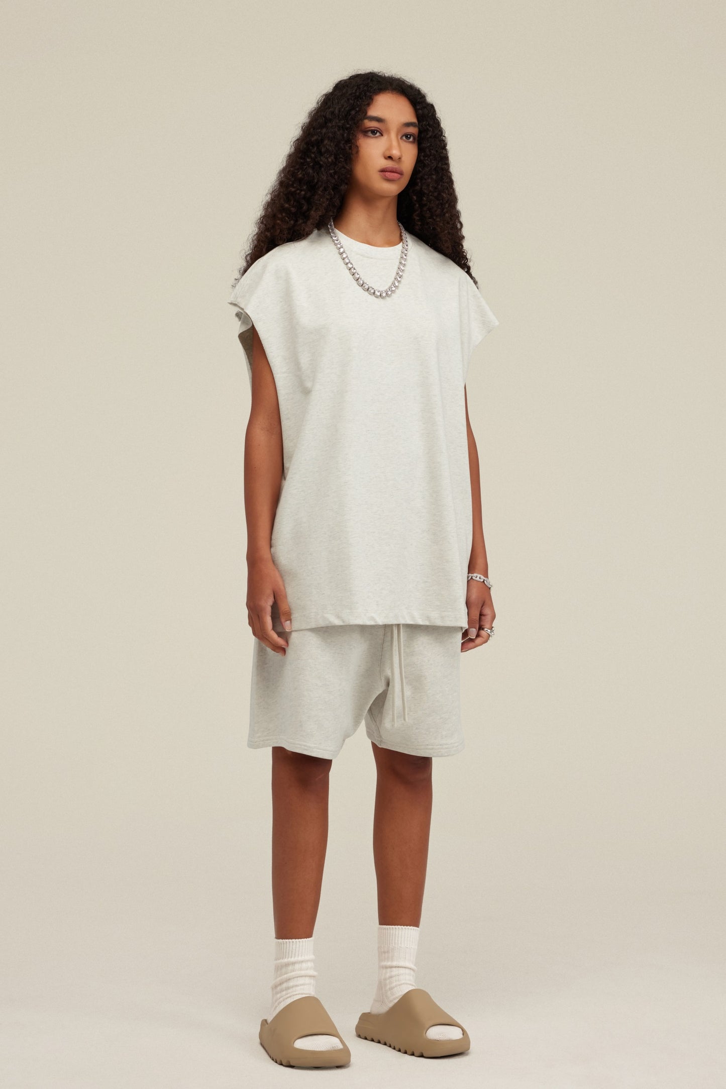 305GSM Unisex Earth-Tone Tank Top Light Grey