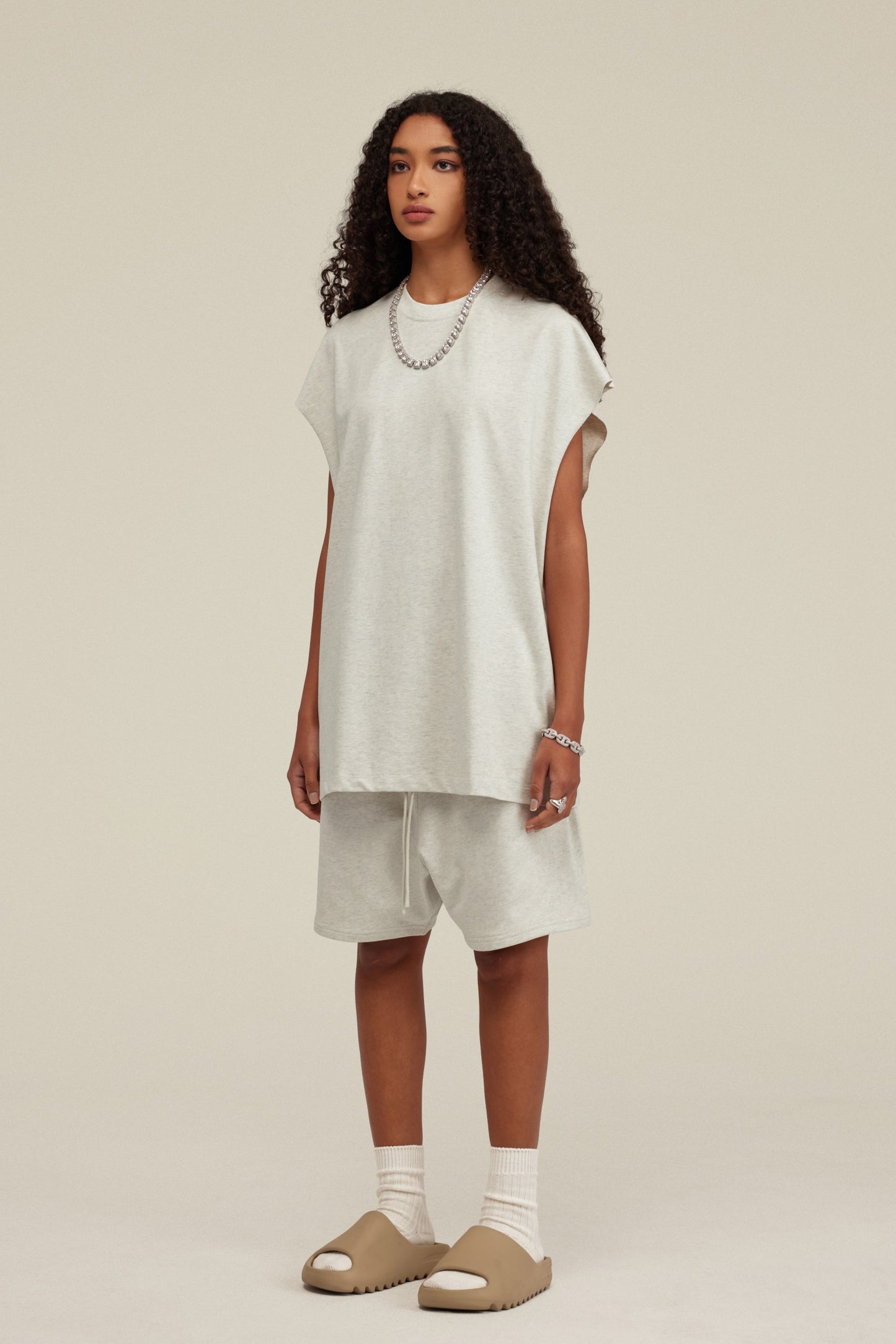 305GSM Unisex Earth-Tone Tank Top Light Grey