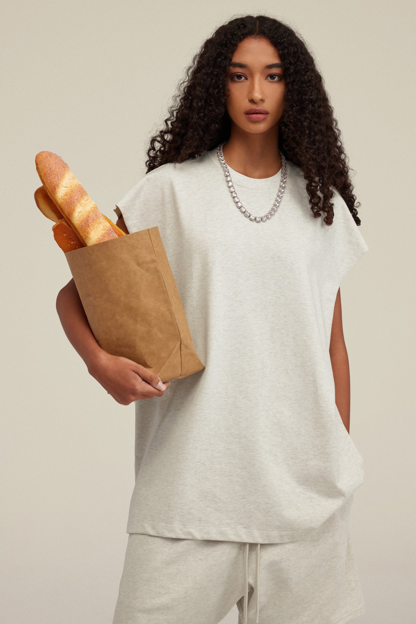 305GSM Unisex Earth-Tone Tank Top Light Grey