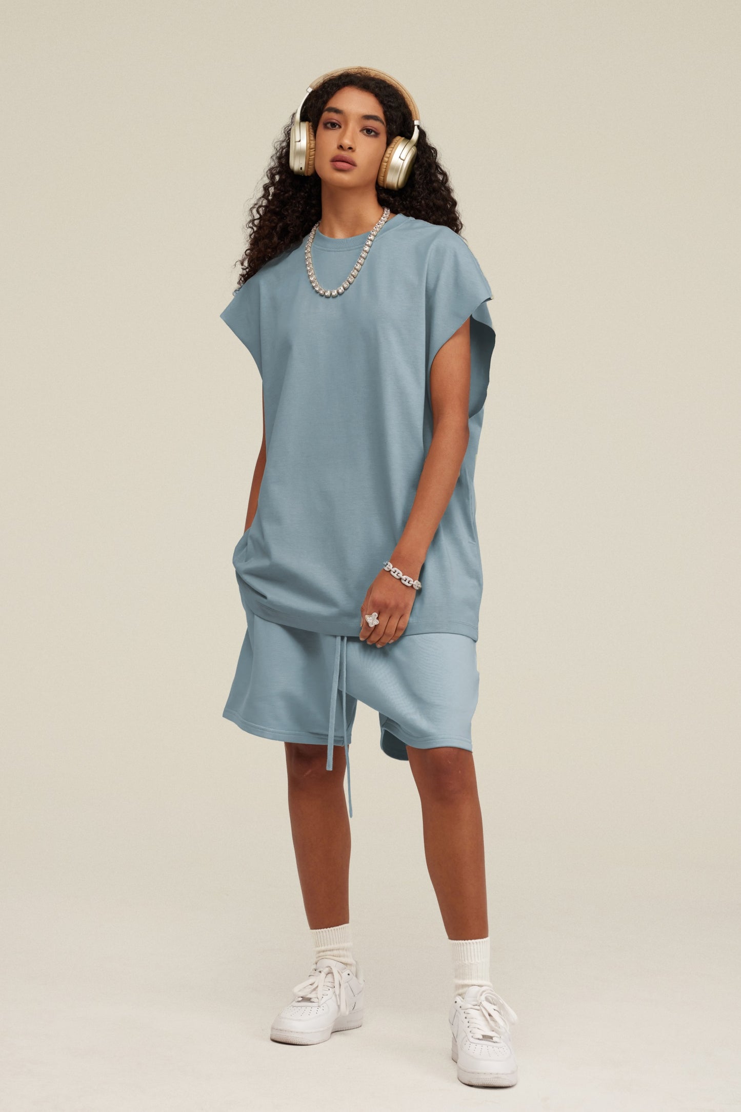 305GSM Unisex Earth-Tone Tank Top Haze Blue