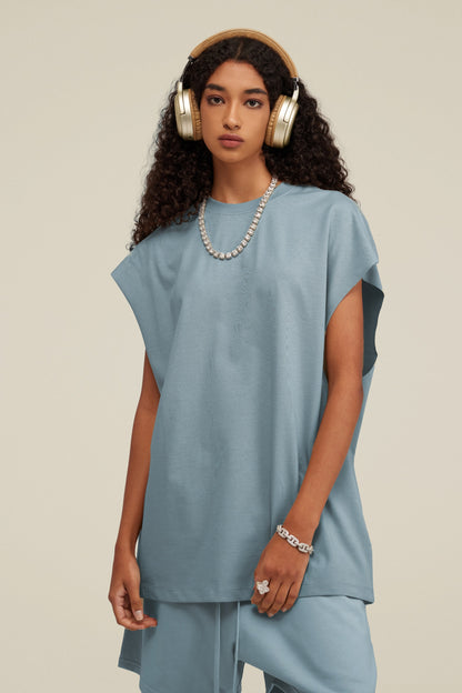 305GSM Unisex Earth-Tone Tank Top Haze Blue