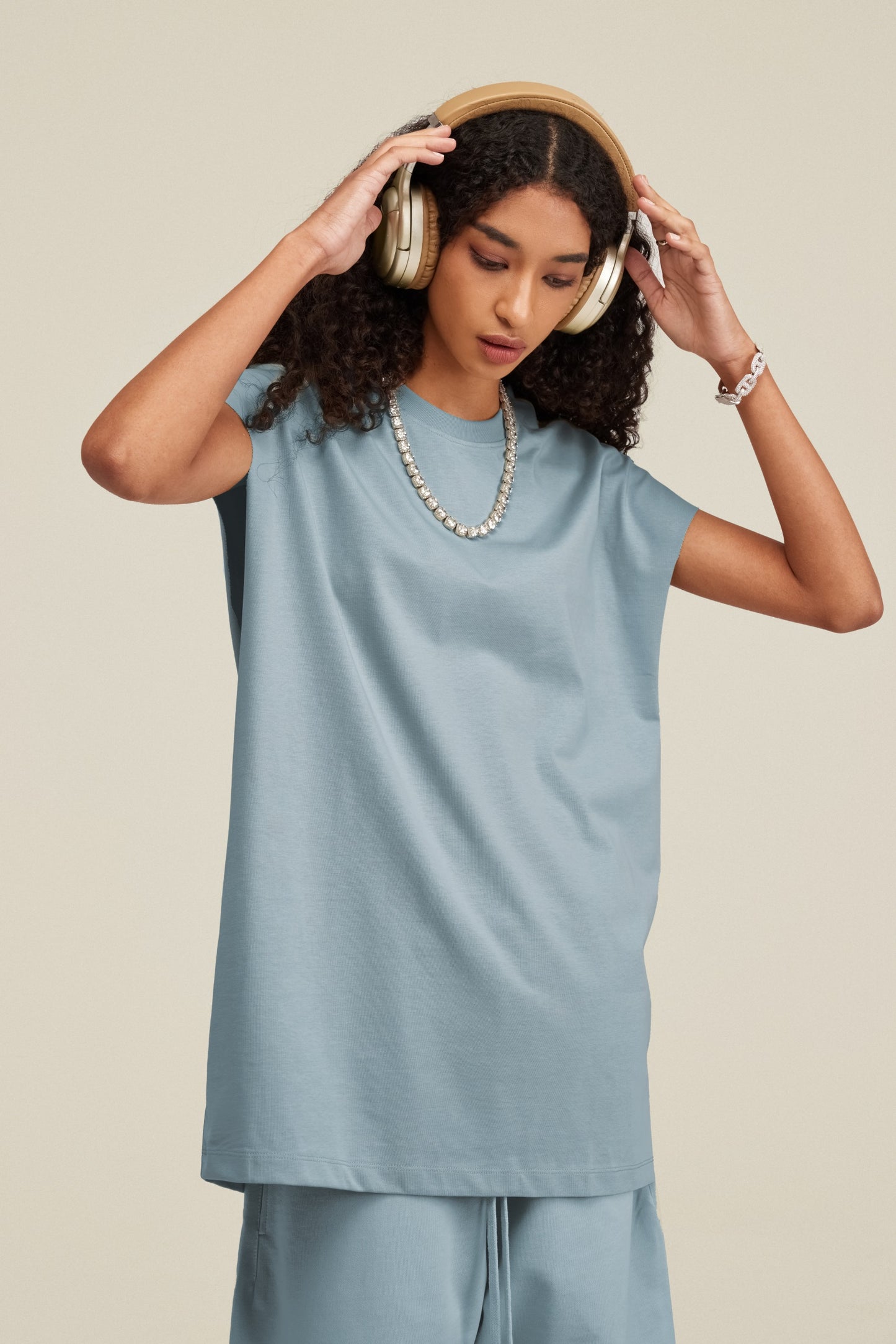 305GSM Unisex Earth-Tone Tank Top Haze Blue