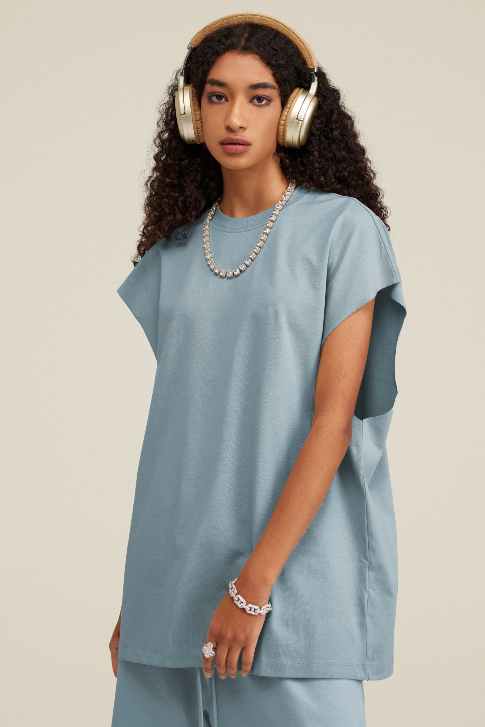 305GSM Unisex Earth-Tone Tank Top Haze Blue