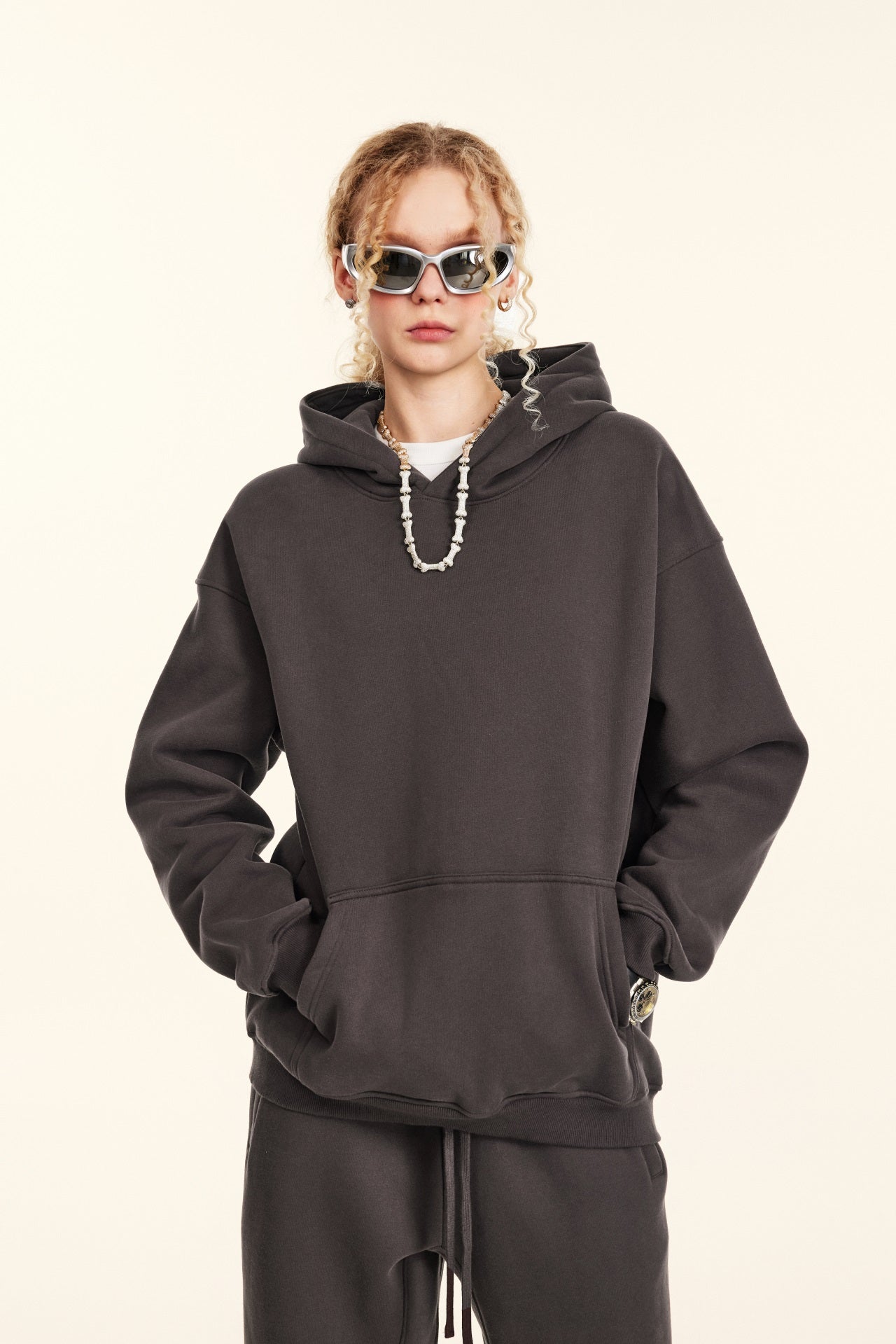 345GSM Women's Heavyweight Solid-Color Hoodie Plum Purple