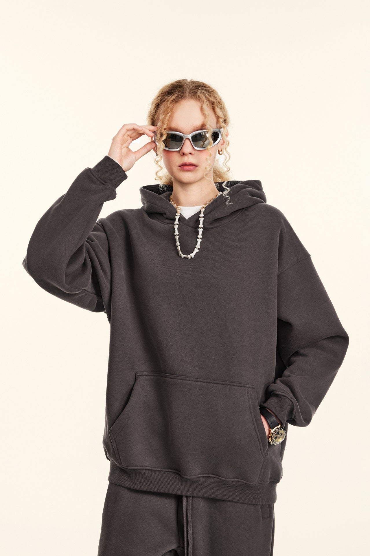 345GSM Women's Heavyweight Solid-Color Hoodie Plum Purple
